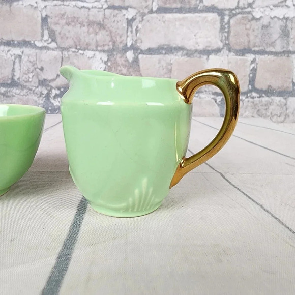 Vintage 1940s Biltons Open  Sugar and Creamer Set England Pistachio Green Gold - Picture 9 of 16
